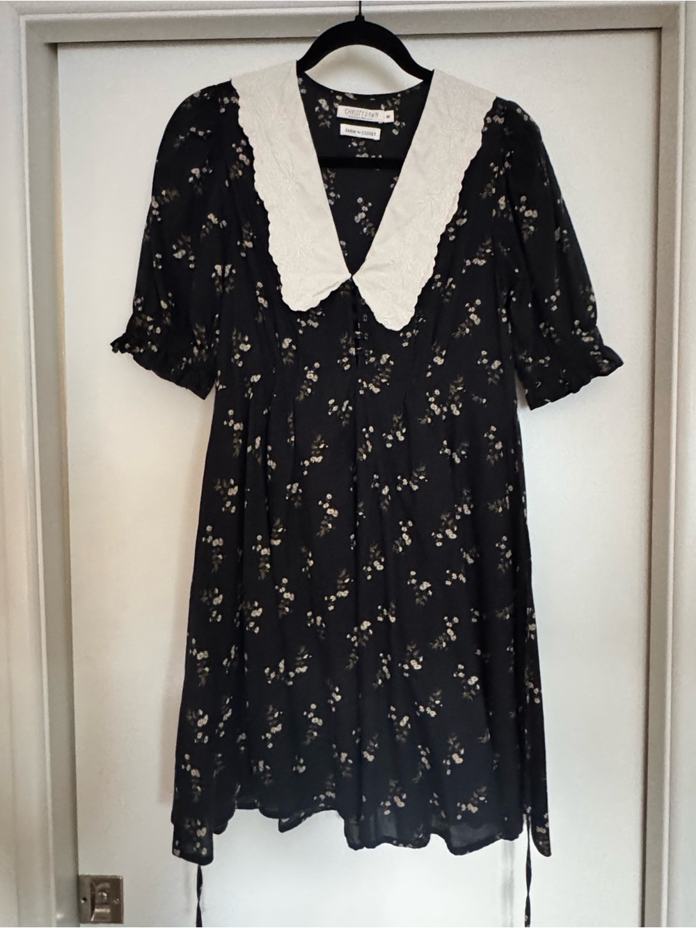Christy Dawn Black Floral Tunic with Cream Lace Collar